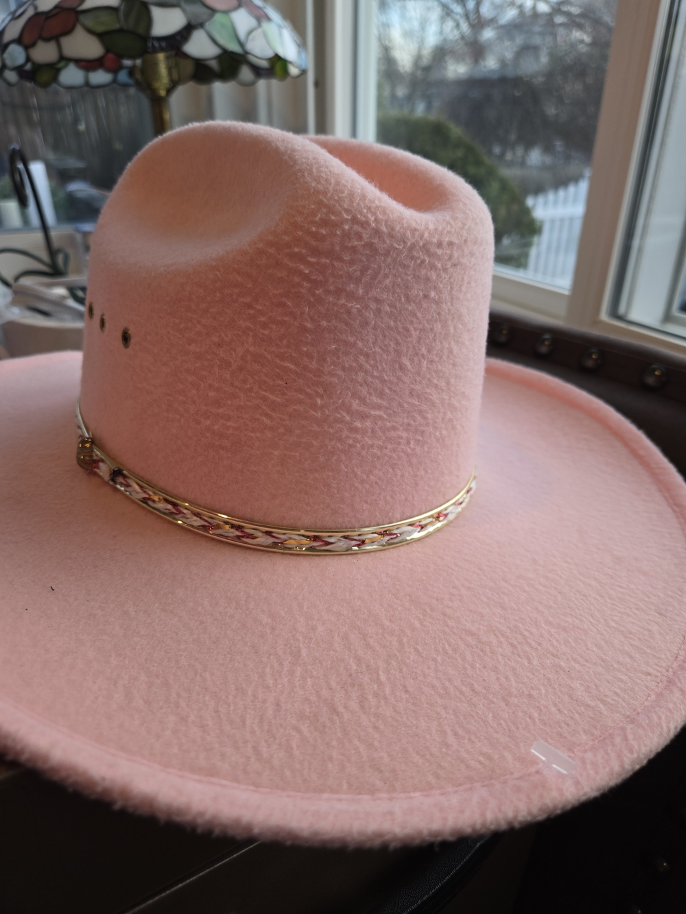 Pink Felt Western Hat with Gold Accent Cowboy Festival Girly
